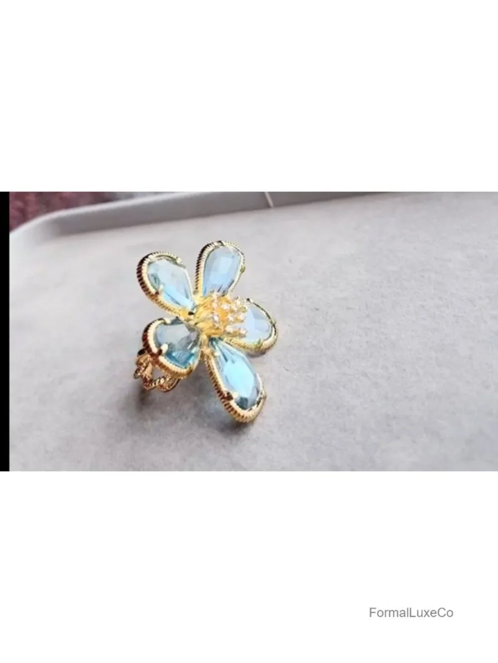Large Flower Crystal Ring Adjustable Zircon Statement Jewelry
